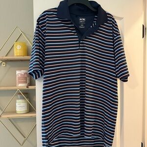 Adidas Men's Polo Shirt - Navy with Red and White Stripes